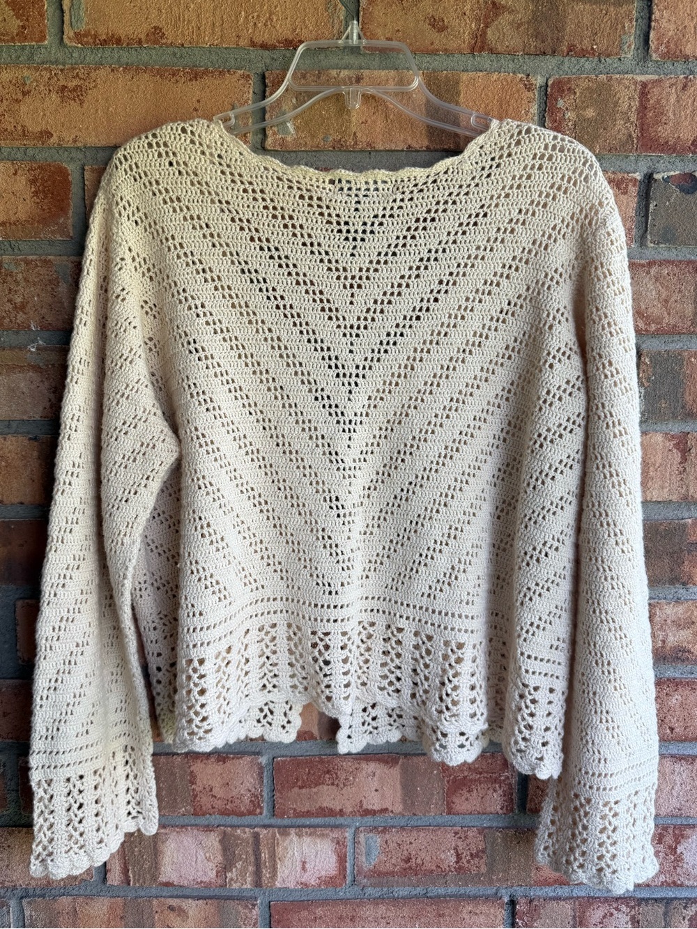 Vintage Y2K Venezia Jeans Cream Crochet Knit Openwork Cardigan 1X Cottage Boho - Picture 5 of 6